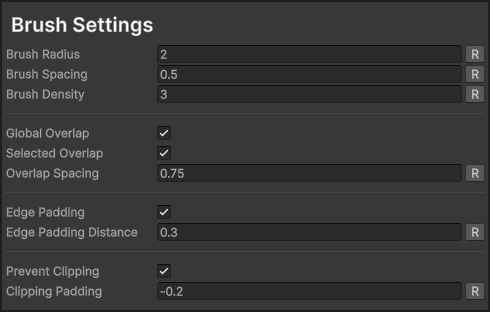 A+ Grass Placement Tool Brush Settings